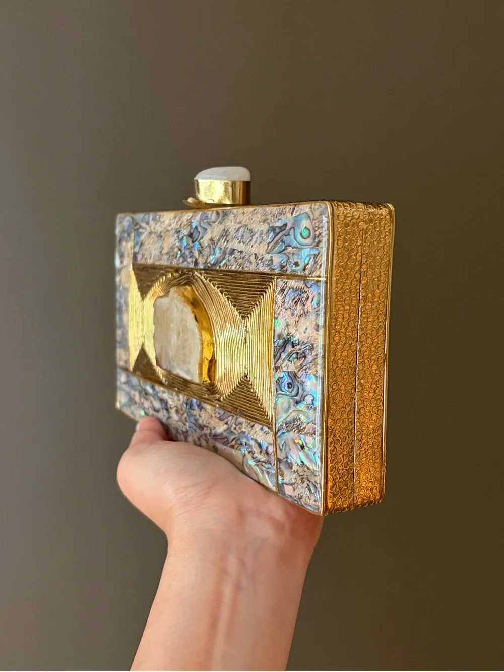 Abalone & Gold Geode Statement Clutch